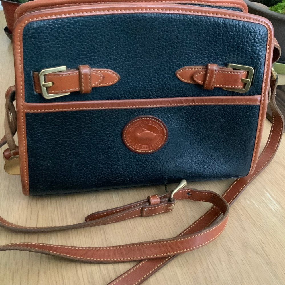 Rare Vintage Dooney and Bourke AWL Crossbody Shoulder Purse Blue With Brown Trim